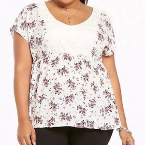 Torrid Floral Print Gauze Lace Inset Blouse